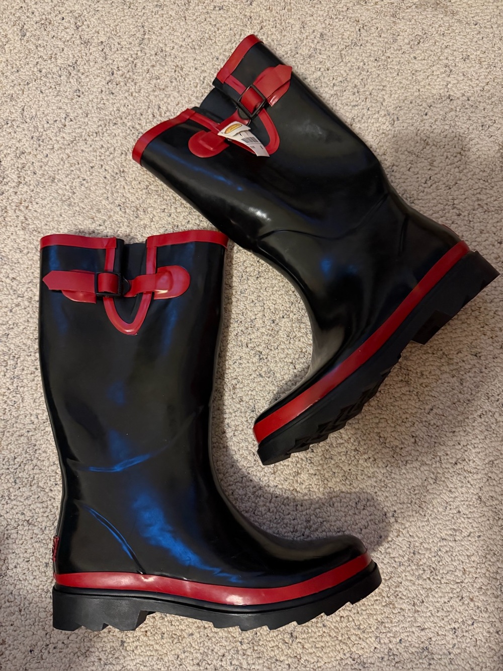 NWT Talbots Women's Black and Red Waterproof Rain Boots Sz 8